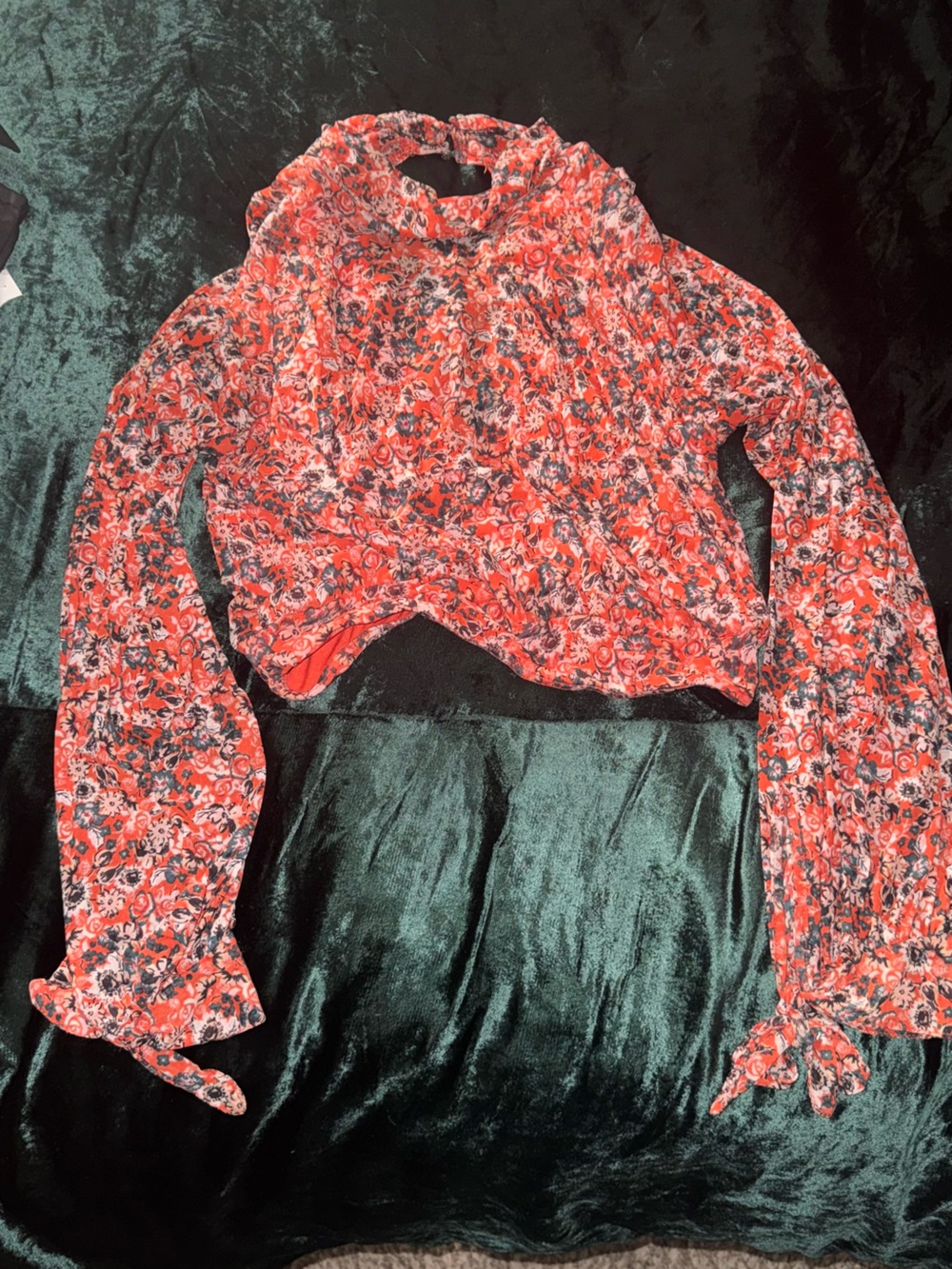Free People orange Floral Long Sleeve Blouse